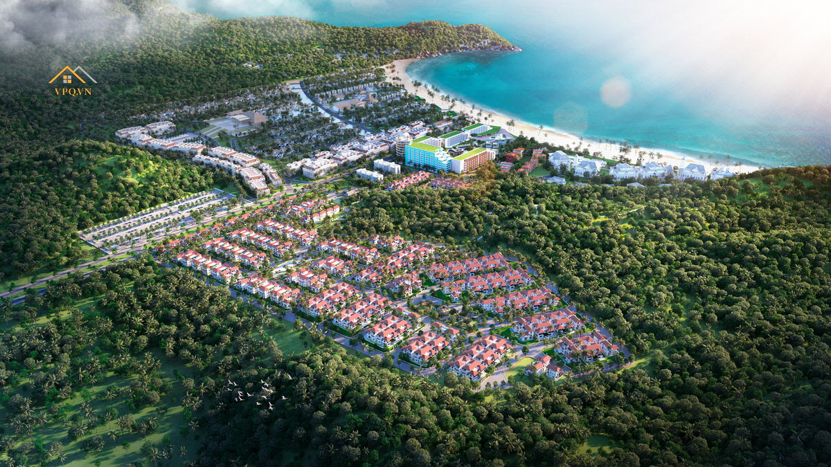 Phối cảnh tổng thể dự &aacute;n biệt thự Sun Tropical Village Ph&uacute; Quốc hướng ra biển b&atilde;i Kem